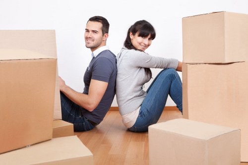Professional movers carrying boxes in Farringdon
